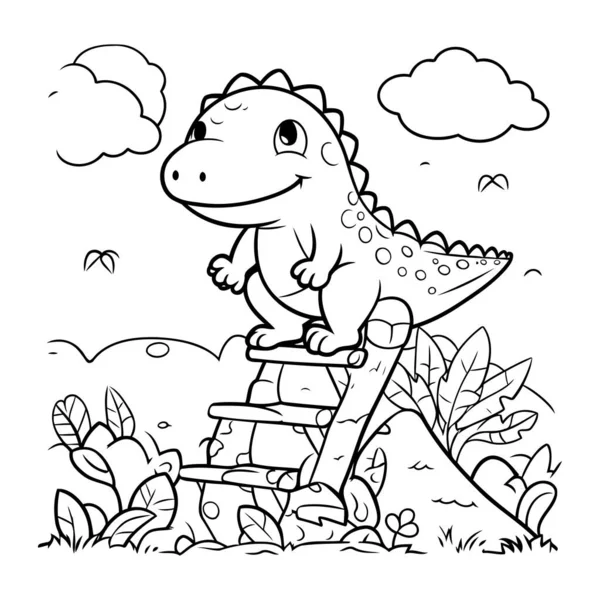 Coloring Page Children Cute Dinosaur Garden — Stock Vector