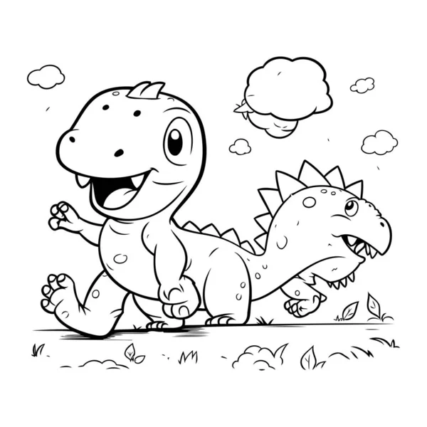 Cartoon Illustration Der Niedlichen Dinosaurier Tierfigur Für Malbuch — Stockvektor