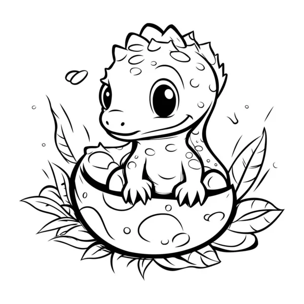 Yumurtadaki sevimli dinozor. Boyama kitabı için Vektör illüstrasyonu.