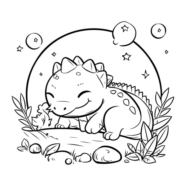 Coloring Page Outline Cute Dinosaur Vector Illustration — Stock Vector