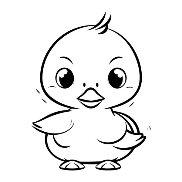 Μαύρο Και Άσπρο Εικονογράφηση Κινουμένων Σχεδίων Του Χαριτωμένο Μωρό Chick — Διανυσματικό Αρχείο