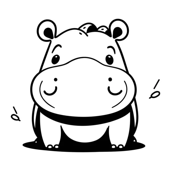 Ilustración Dibujos Animados Blanco Negro Lindo Personaje Animal Hipopótamo — Archivo Imágenes Vectoriales