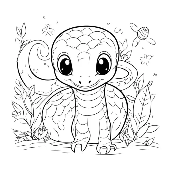 Carino Bambino Serpente Colorare Pagina Del Libro Bambini Illustrazione Vettoriale — Vettoriale Stock
