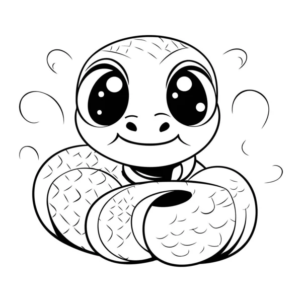 Cute Cartoon Baby Snake Black White Vector Illustration Coloring Book — Stock Vector