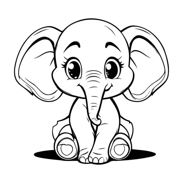 Cute Baby Elephant Sitting Ground Cartoon Vector Illustration — Stock Vector