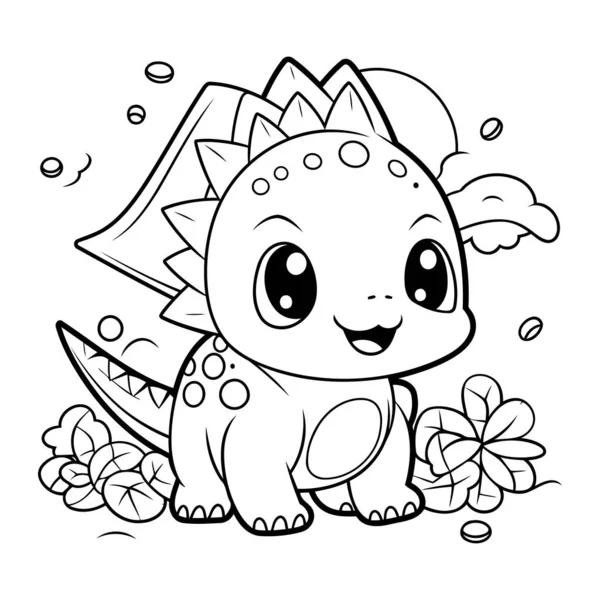 Şirin dinozorun renklendirme sayfası. Vektör İllüstrasyonu.