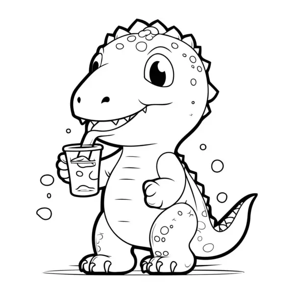 Coloring Page Outline Cute Dinosaur Glass Juice Stock Vector by ...