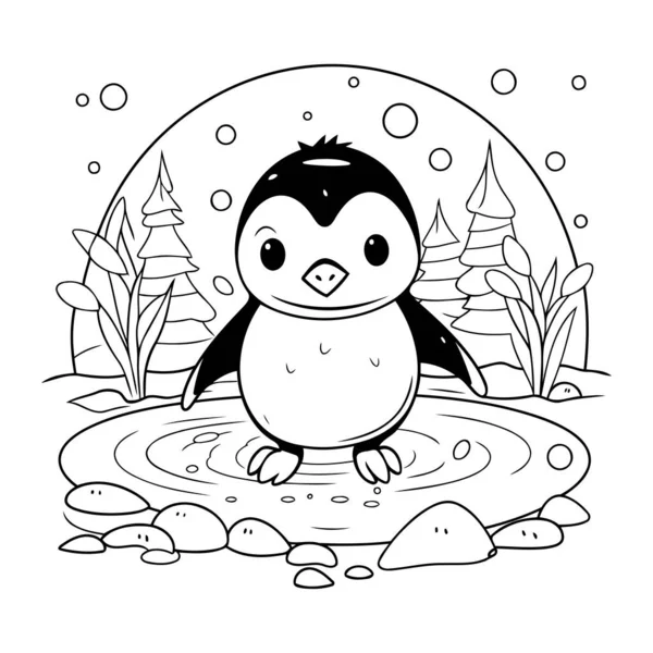 Desenho Desenho Animado Pinguim Zoológico Animal Vida Natureza Fauna Tema — Vetor de Stock