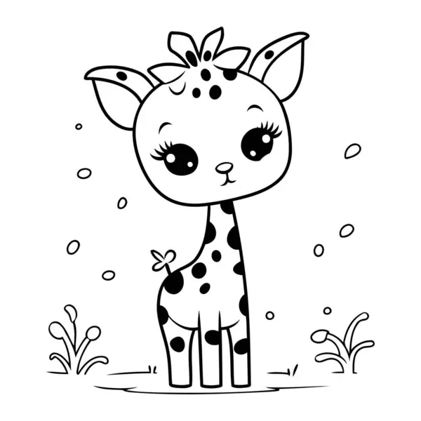 Cute Baby Giraffe Black White Vector Illustration Coloring Book — Stock Vector