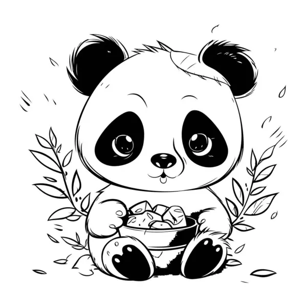 Panda Bonito Com Uma Tigela Sorvete Ilustração Vetorial — Vetor de Stock