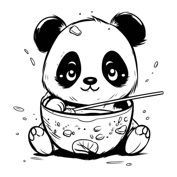 Ilustração Panda Bonito Uma Tigela Com Pauzinhos — Vetor de Stock