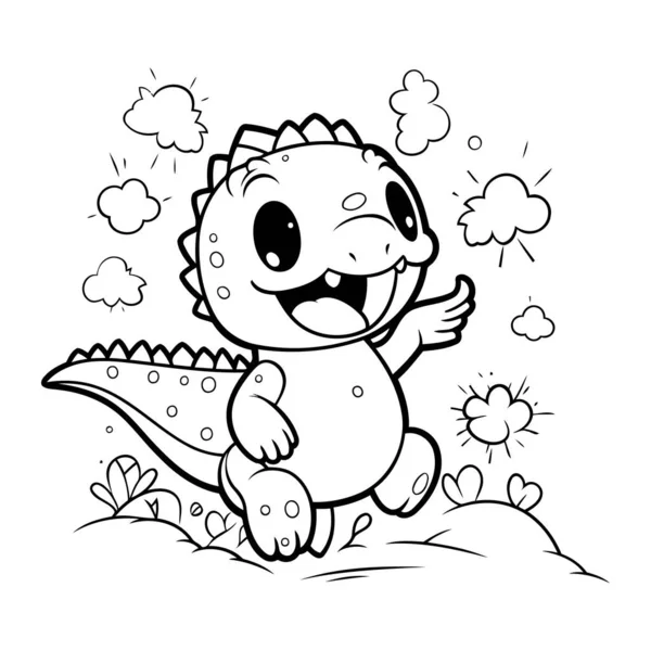 Coloring Page Outline Cute Dinosaur Cartoon Character Vector Illustration — Stock Vector