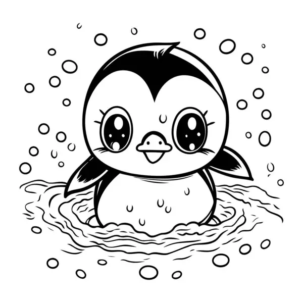 Lindo Pingüino Nido Ilustración Vectorial Blanco Negro — Vector de stock