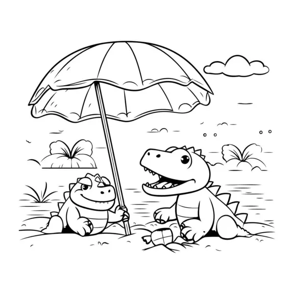 Cartoon Dinosaurus Met Paraplu Vector Illustratie Voor Kinderen Printen Online — Stockvector
