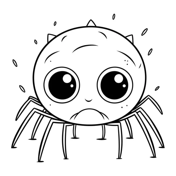 Cute Little Spider Cartoon Vector Illustration Graphic Design Black White — Stock Vector