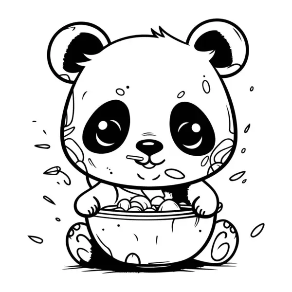 Słodki Miś Panda Jedzący Miski Ilustracja Wektora — Wektor stockowy