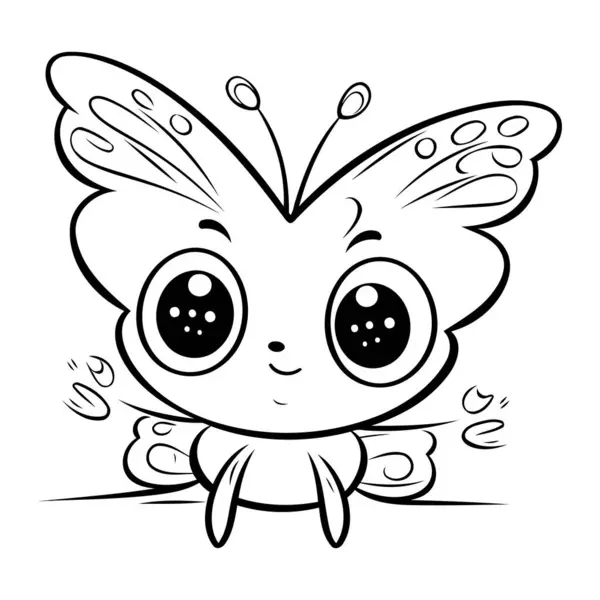 Schwarz Weißer Schmetterling Cartoon Character Vector Illustration Für Malbuch — Stockvektor