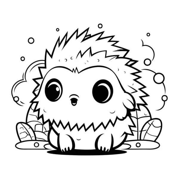 Cute Cartoon Hedgehog Black White Illustration Coloring Book — Stock Vector
