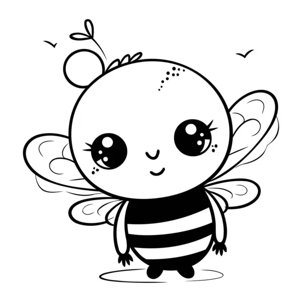 Cute Cartoon Bee Black White Vector Illustration Coloring Book — Stock Vector