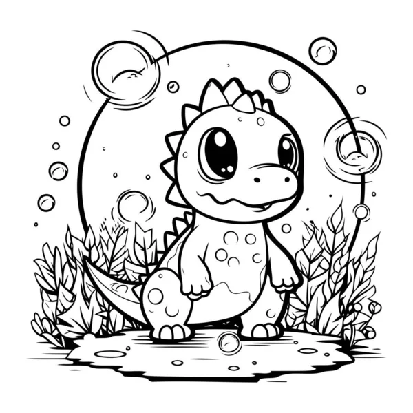 Cute Little Dinosaur Forest Vector Illustration Coloring Book — Stock Vector