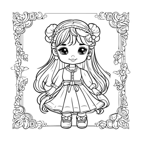 Cute Cartoon Girl Princess Dress Vector Illustration Coloring Book — Stock Vector