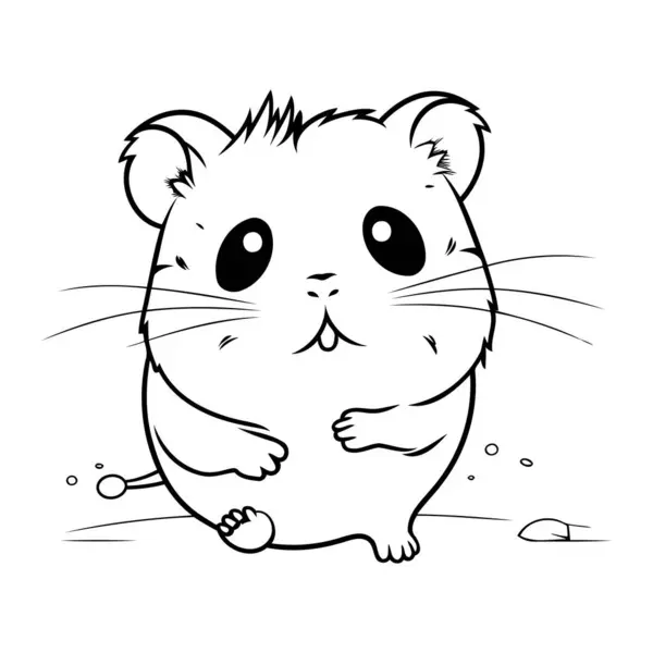 Leuke Hamster Cartoon Zwart Wit Vector Illustratie Voor Kleurboek — Stockvector