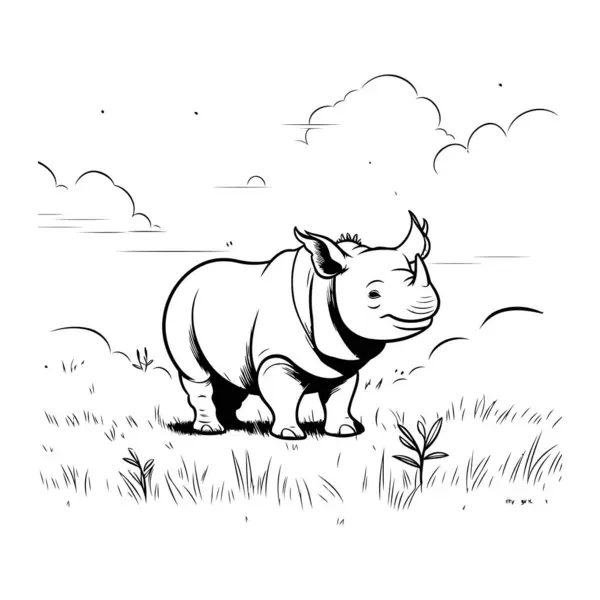 Nosorożec Terenie Czarny Biały Wektor Ilustracja — Wektor stockowy