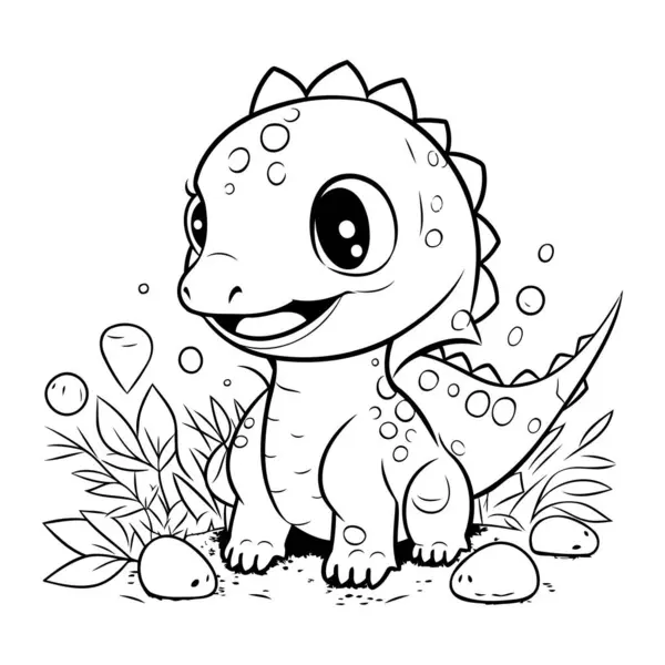 Çocuk Vektörü İllüstrasyonu için Şirin Dinozor Renklendirme Sayfası