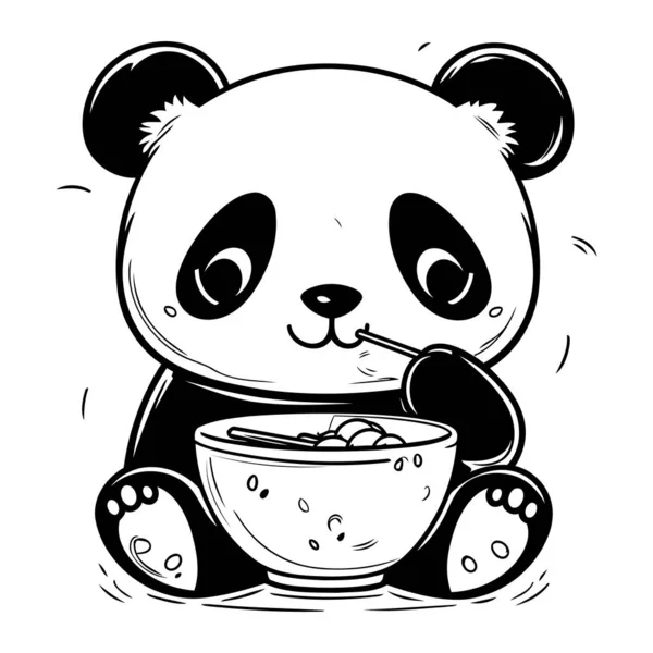 Urso Panda Bonito Com Tigela Cereais Ilustração Vetorial — Vetor de Stock