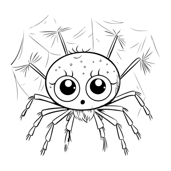 Cute Spider Black White Vector Illustration Coloring Book — Stock Vector