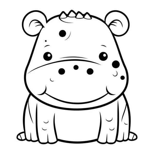 Czarno Biała Kreskówka Ilustracja Hipopotama Charakter Zwierząt Kolorowanki — Wektor stockowy