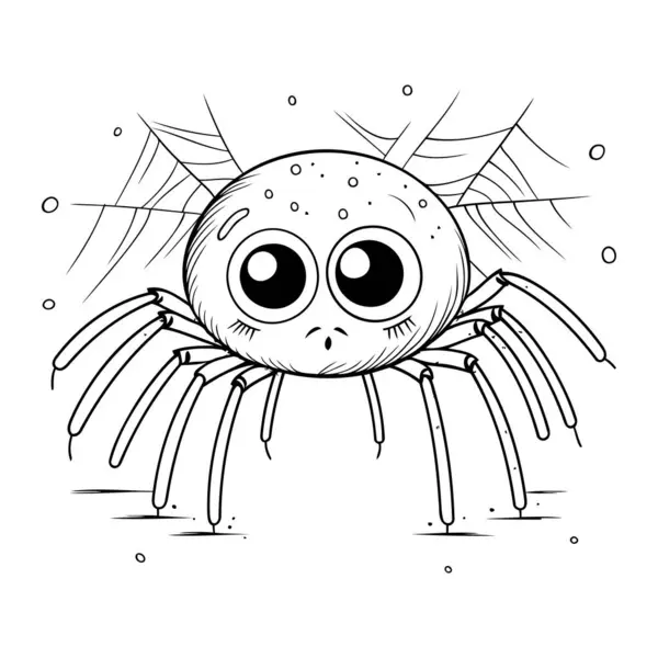 Cute Cartoon Spider Black White Illustration Coloring Book — Stock Vector