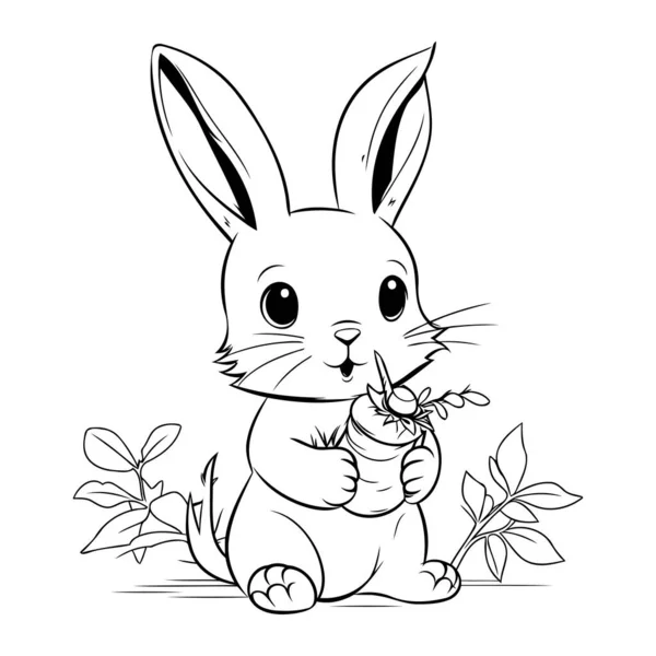 Rabbit Carrot Cute Cartoon Character Vector Illustration — Stock Vector