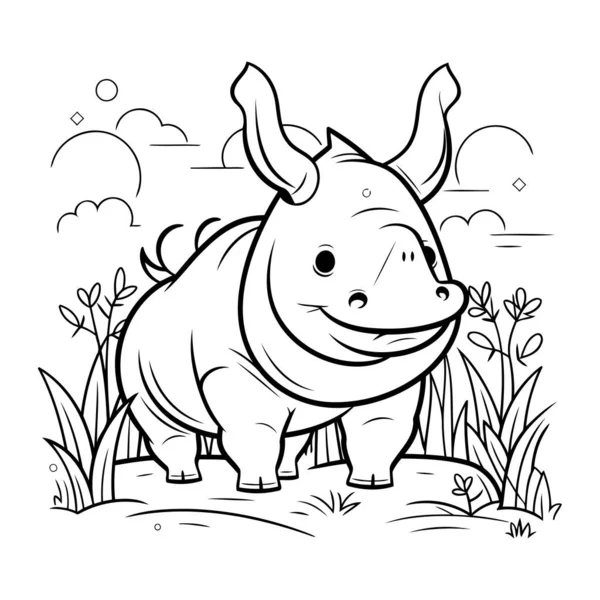 Mignon Rhinocéros Dessin Animé Illustration Vectorielle Pour Livre Colorier — Image vectorielle