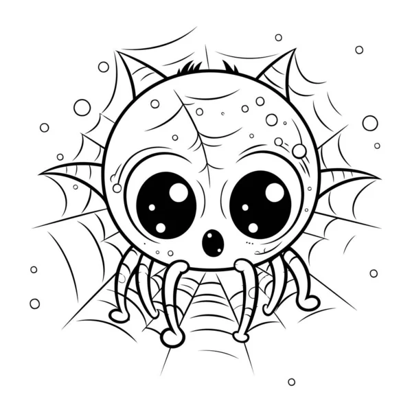 Cute Cartoon Spider Coloring Page Kids Adults Vector Illustration — Stock Vector