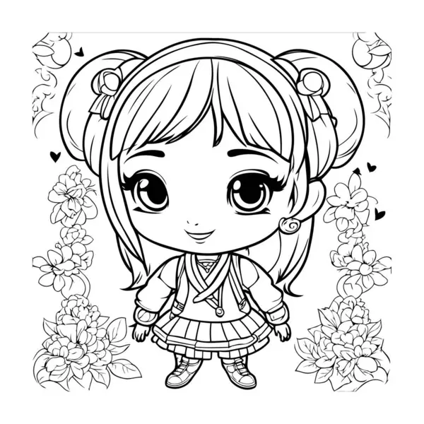 Cute Girl Cartoon for drawing book. vector illustration 26379312