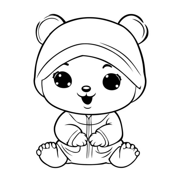 stock vector Cute little bear in a cap. Vector illustration for coloring book