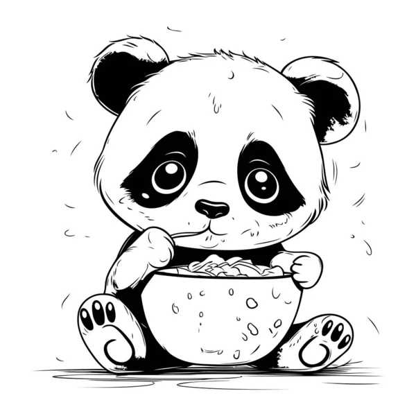 Mignon Ours Panda Avec Bol Céréales Illustration Vectorielle — Image vectorielle