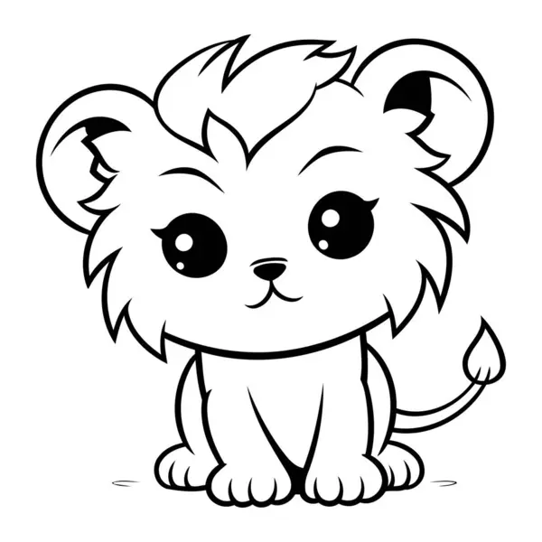 Ilustração Preto Branco Dos Desenhos Animados Caráter Animal Bonito Leão — Vetor de Stock