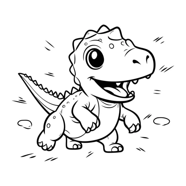 Lindo Dinosaurio Dibujos Animados Ilustración Vectorial Para Colorear Libro Página — Vector de stock