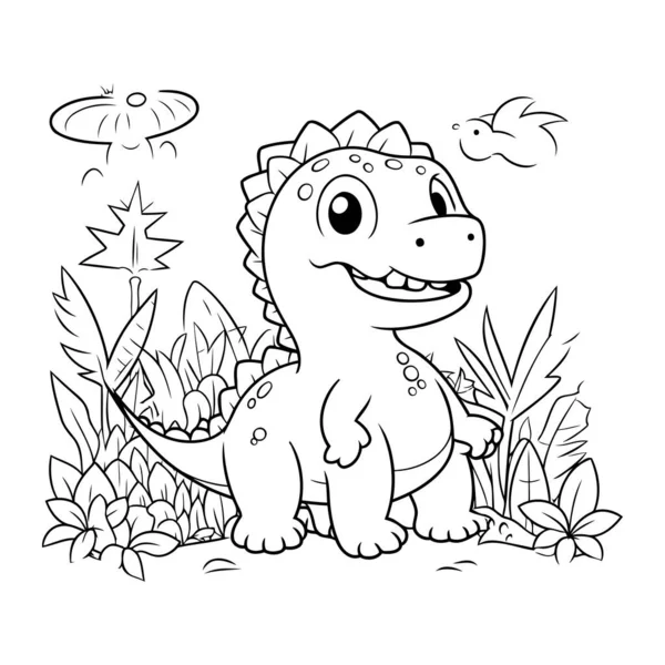 Ormandaki sevimli dinozor. Boyama kitabı için Vektör illüstrasyonu.