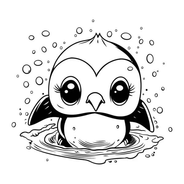 Lindo Pingüino Bebé Agua Ilustración Vectorial Dibujada Mano — Vector de stock