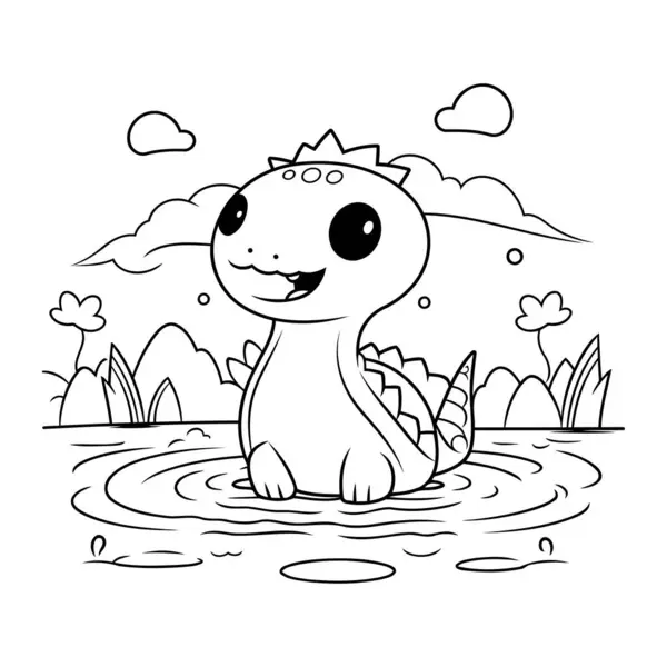 Cute Dinosaur Pond Vector Illustration Coloring Book — Stock Vector
