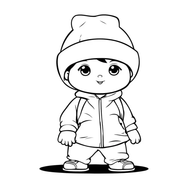 Outline Little Boy Winter Clothes Vector Illustration — Stock Vector