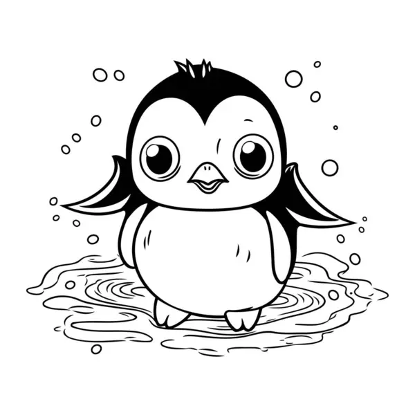Pinguim Desenho Animado Bonito Uma Poça Ilustração Vetorial — Vetor de Stock