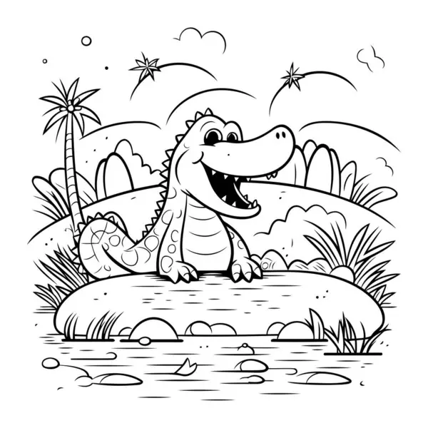 Cute Crocodile Park Vector Illustration Coloring Book — Stock Vector