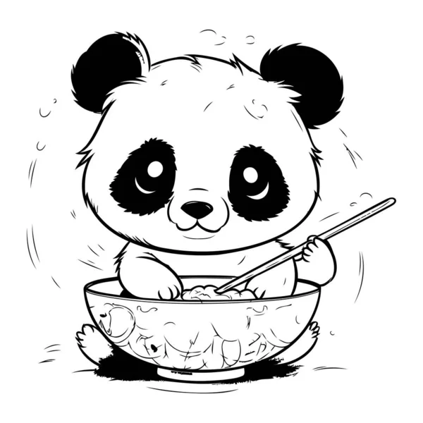 Ilustração Bonito Panda Dos Desenhos Animados Comendo Uma Tigela Arroz — Vetor de Stock