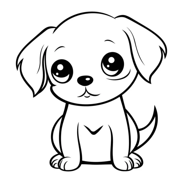 Ilustración Dibujos Animados Blanco Negro Lindo Personaje Animal Cachorro Para — Vector de stock