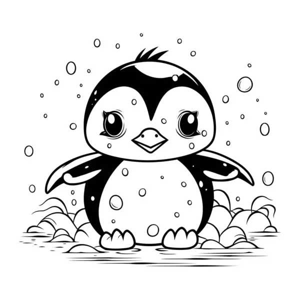 Słodki Pingwin Ilustracja Wektor Kolorowanki Izolacja Białym Tle — Wektor stockowy