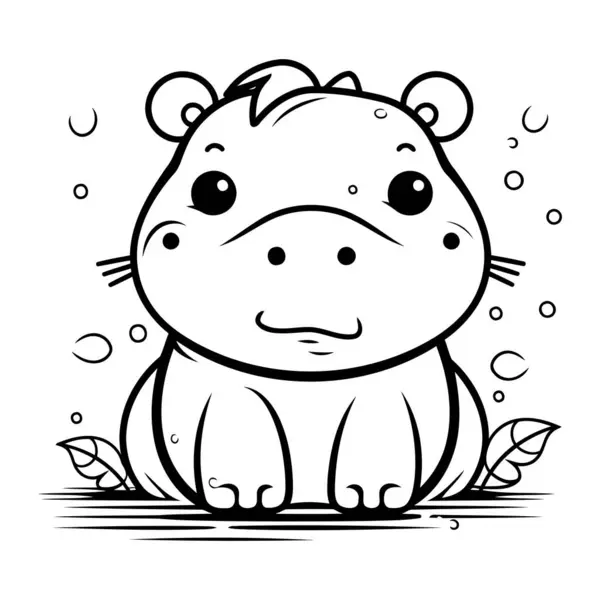 Joli Hippopotame Livre Colorier Pour Enfants Illustration Vectorielle — Image vectorielle